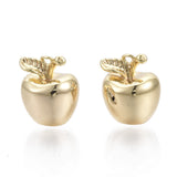 Brass Charms, Nickel Free, Imitation Apple, Real 18K Gold Plated, 10x8x7.5mm, Hole: 0.8mm, 2pc/Set