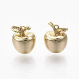 Brass Charms, Nickel Free, Imitation Apple, Real 18K Gold Plated, 10x8x7.5mm, Hole: 0.8mm, 2pc/Set