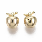 Brass Charms, Nickel Free, Imitation Apple, Real 18K Gold Plated, 10x8x7.5mm, Hole: 0.8mm, 2pc/Set