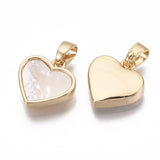 Brass Charms, with Freshwater Shell, Nickel Free, Real 18k Gold Plated, Heart, Seashell Color, 12x11.5x3mm, Hole: 2x4mm