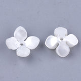 Cellulose Acetate(Resin) Bead Caps, 4-Petal, Flower, White, 14x14x6mm, Hole: 1.2mm, 20pc/Set