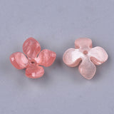 Cellulose Acetate(Resin) Bead Caps, 4-Petal, Flower, Salmon, 14x14x6mm, Hole: 1.2mm, 20pc/Set