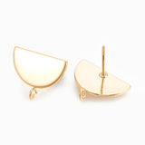 Brass Stud Earrings Findings, with Loop, Half Round, Nickel Free, Real 18K Gold Plated, 12.5x16mm, Hole: 2mm, Pin: 0.7mm, 2pc/Set