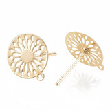 Brass Stud Earring Findings, with Loop, Flat Round, Real 18K Gold Plated, 12.5x11mm, Hole: 1mm, pin: 0.6mm, 4pc/Set