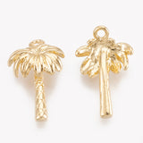 Brass Charms, Real 18K Gold Plated, Coconut Tree, 14.5x9x3.5mm, Hole: 1mm, 5pc/Set