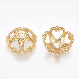 5-Petal Brass Bead Caps, Heart, Real 18K Gold Plated, 9.5x9.5x4.5mm, Hole: 1.5mm, 2pc/Set