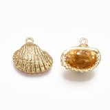 Brass Charms, Shell, Real 18K Gold Plated, 13.5x14.5x5mm, Hole: 1.4mm, 2pc/Set