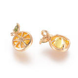 Brass Cubic Zirconia Charms, Lemon, Gold, Real 18K Gold Plated, 11.5x7.5x4.5mm, Hole: 1.2mm, 2pc/Set