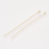 Brass Eye Pins, Real 18K Gold Plated, 50x0.5mm, Hole: 1.6mm, 20pc/Set