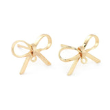 Brass Stud Earring Findings, Bowknot, Real 18K Gold Plated, 8~10x15mm, Hole: 1mm, Pin: 0.7mm, 2pcs/Set