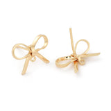 Brass Stud Earring Findings, Bowknot, Real 18K Gold Plated, 8~10x15mm, Hole: 1mm, Pin: 0.7mm, 2pcs/Set