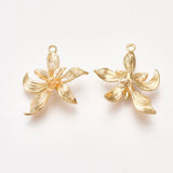 Brass Pendants, Flower, Nickel Free, Real 18K Gold Plated, 19.5x19x4mm, Hole: 1mm, 2pc/Set