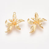 Brass Pendants, Flower, Nickel Free, Real 18K Gold Plated, 19.5x19x4mm, Hole: 1mm, 2pc/Set