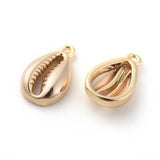 Brass Charms, Cowrie Shell Shape, Nickel Free, Real 18K Gold Plated, 12.5x7.5x3mm, Hole: 1mm, 5pc/Set