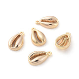 Brass Charms, Cowrie Shell Shape, Nickel Free, Real 18K Gold Plated, 12.5x7.5x3mm, Hole: 1mm, 5pc/Set