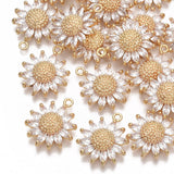 Brass Micro Pave Cubic Zirconia Pendants, Nickel Free, Daisy, Clear, Real 18K Gold Plated, 21x17x5.5mm, Hole: 1.6mm