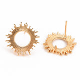 Brass Earring Findings, with Loop, Nickel Free, Sun, Real 18K Gold Plated, 18.5mm, Hole: 1.5mm, Pin: 0.8mm, 2pc/Set