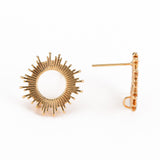 Brass Earring Findings, with Loop, Nickel Free, Sun, Real 18K Gold Plated, 18.5mm, Hole: 1.5mm, Pin: 0.8mm, 2pc/Set