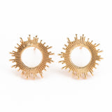 Brass Earring Findings, with Loop, Nickel Free, Sun, Real 18K Gold Plated, 18.5mm, Hole: 1.5mm, Pin: 0.8mm, 2pc/Set