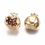 Brass Micro Pave Chocolate Cubic Zirconia Charms, Nickel Free, Pomegranate Shape, Real 18K Gold Plated, 10.5x10x7mm, Hole: 1.4mm