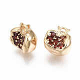 Brass Micro Pave Chocolate Cubic Zirconia Charms, Nickel Free, Pomegranate Shape, Real 18K Gold Plated, 10.5x10x7mm, Hole: 1.4mm