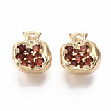 Brass Micro Pave Chocolate Cubic Zirconia Charms, Nickel Free, Pomegranate Shape, Real 18K Gold Plated, 10.5x10x7mm, Hole: 1.4mm