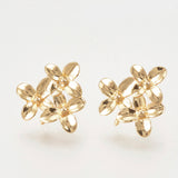 Brass Ear Stud Findings, with Loop, Flower, Nickel Free, Real 18K Gold Plated, 14.5x15mm, Hole: 1mm, Pin: 0.8mm, 2pc/Set