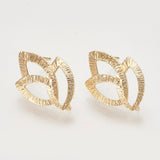 Brass Ear Stud Findings, with Loop, Leaf, Nickel Free, Real 18K Gold Plated, 22x14.5mm, Hole: 2mm, Pin: 0.8mm, 2pc/Set