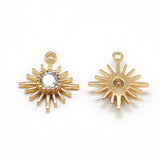 Brass Cubic Zirconia Charms, Flower, Clear, Real 18K Gold Plated, 14.5x12.5x3mm, Hole: 1mm, 2pcs/Set