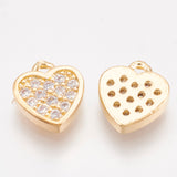 Brass Cubic Zirconia Charms, Heart, Clear, Real 18K Gold Plated, 7.5x6.5x1.5mm, Hole: 0.8mm, 2pc/Set