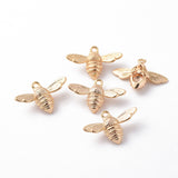 Brass Pendants, Bees, Nickel Free, Real 18K Gold Plated, 11.5x17x4.5mm, Hole: 1mm, 5pcs/Set