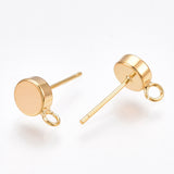 Brass Stud Earring Findings, with Loop, Flat Round, Nickel Free, Real 18K Gold Plated, 9x6mm, Hole: 1.8mm, Pin: 0.8mm, 4pc/Set