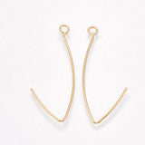 Brass Earring Hooks, with Horizontal Loop, Nickel Free, Real 18K Gold Plated, 37~37.5x15~16x0.8mm, Hole: 2mm, Pin: 0.8mm, 10pc/Set