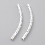 Brass Tube Beads, Long-Lasting Plated, Curved Beads, Tube, 925 Sterling Silver Plated, 25x1.5mm, Hole: 0.8mm, 20pc/Set