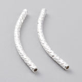 Brass Tube Beads, Long-Lasting Plated, Curved Beads, Tube, 925 Sterling Silver Plated, 25x1.5mm, Hole: 0.8mm, 20pc/Set