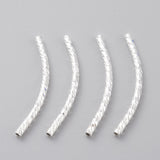 Brass Tube Beads, Long-Lasting Plated, Curved Beads, Tube, 925 Sterling Silver Plated, 25x1.5mm, Hole: 0.8mm, 20pc/Set
