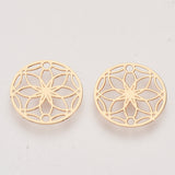 Brass Links connectors, Etched Metal Embellishments, Long-Lasting Plated, Flower of Life, Light Gold, 13x0.3mm, Hole: 1.2mm, 20pcs/Set