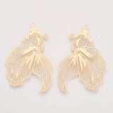 Brass Pendants, Etched Metal Embellishments, Goldfish, Light Gold, 49x30x0.3mm, Hole: 1.4mm, 5pcs/Set