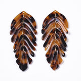 Cellulose Acetate(Resin) Big Pendants, with Iron Loops, Leaf, Golden, Chocolate, 70~76x29~31x3mm, Hole: 1.2mm