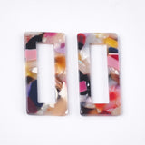 Cellulose Acetate(Resin) Pendants, Rectangle, Colorful, 37x17x2.5mm, Hole: 1.2mm, 2pc/Set