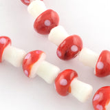 Autumn Theme Mushroom Handmade Lampwork Beads Strands, Red, 16x12mm, Hole: 2mm, about 20pcs/strand, 13.7 inch