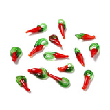 Handmade Lampwork Pendants, Hot Pepper, Red, 17~26.5x6.5~9.5x5~6mm, Hole: 4~7mm, 50pc/Set