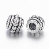 Tibetan Style Alloy Beads, Lead Free, Cadmium Free and Nickel Free, Barrel, Antique Silver, about 8mm in diameter, 6.5mm thick, hole: 3.5mm, 20pcs/Set