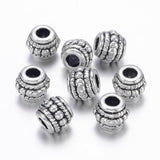 Tibetan Style Alloy Beads, Lead Free, Cadmium Free and Nickel Free, Barrel, Antique Silver, about 8mm in diameter, 6.5mm thick, hole: 3.5mm, 20pcs/Set