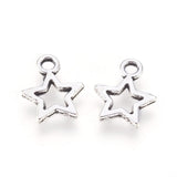 Tibetan Style Alloy Charms, Lead Free, Nickel Free and Cadmium Free, Star, Antique Silver, 10mm wide, 12mm long, hole: 2mm, 100pc/Set