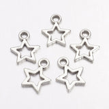 Antique Silver Tibetan Style Star Pendants, Lead Free and Cadmium Free, 10mm wide, 12mm long, hole: 2mm, 100pc/Set