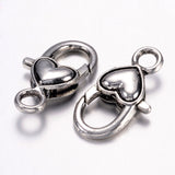 Tibetan Style Alloy Heart Lobster Claw Clasps , Cadmium Free & Lead Free, Mother's Day Jewelry Making,Heart, Antique Silver, about 27mm long, 13.5mm wide, 6mm thick, hole: 4mm, 5pc/Set