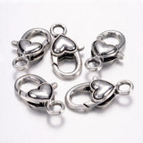 Tibetan Style Alloy Heart Lobster Claw Clasps , Cadmium Free & Lead Free, Mother's Day Jewelry Making,Heart, Antique Silver, about 27mm long, 13.5mm wide, 6mm thick, hole: 4mm, 5pc/Set