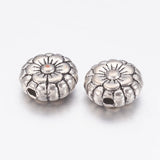 Tibetan Style Alloy Beads, Lead Free & Nickel Free & Cadmium Free, Flower, Great for Mother's Day Gifts making, Antique Silver, about 7.5mm in diameter, 3.5mm thick, hole: 1mm, 50pc/Set