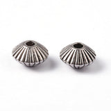 Tibetan Style Alloy Spacer Beads, Lead Free & Nickel Free & Cadmium Free, Bicone, Antique Silver, about 7.8mm in diameter, 5.5mm thick, hole: 1mm, 50pc/Set